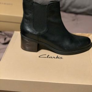 Clarks - Black Leather Ankle Bootie w/ 2” Heel; Perfect condition; Worn once